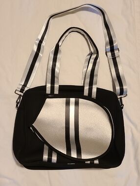 Tennis Bag By Haute Shore Black and White/silver Neoprene Like New